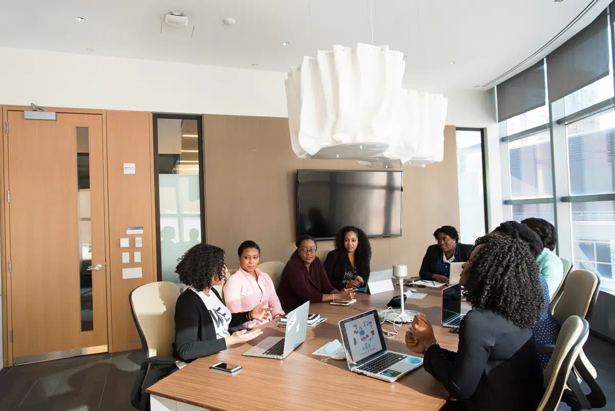 Professionals working together in a modern office environment